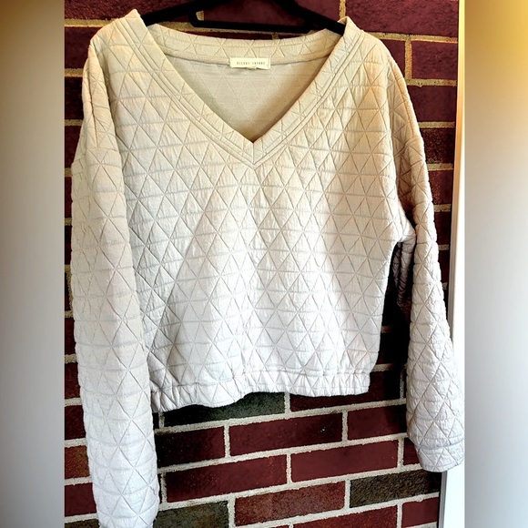 Gilded Intent Cream V-Neck Sweater with Plush Texture Women's Pullover - Picture 2 of 5